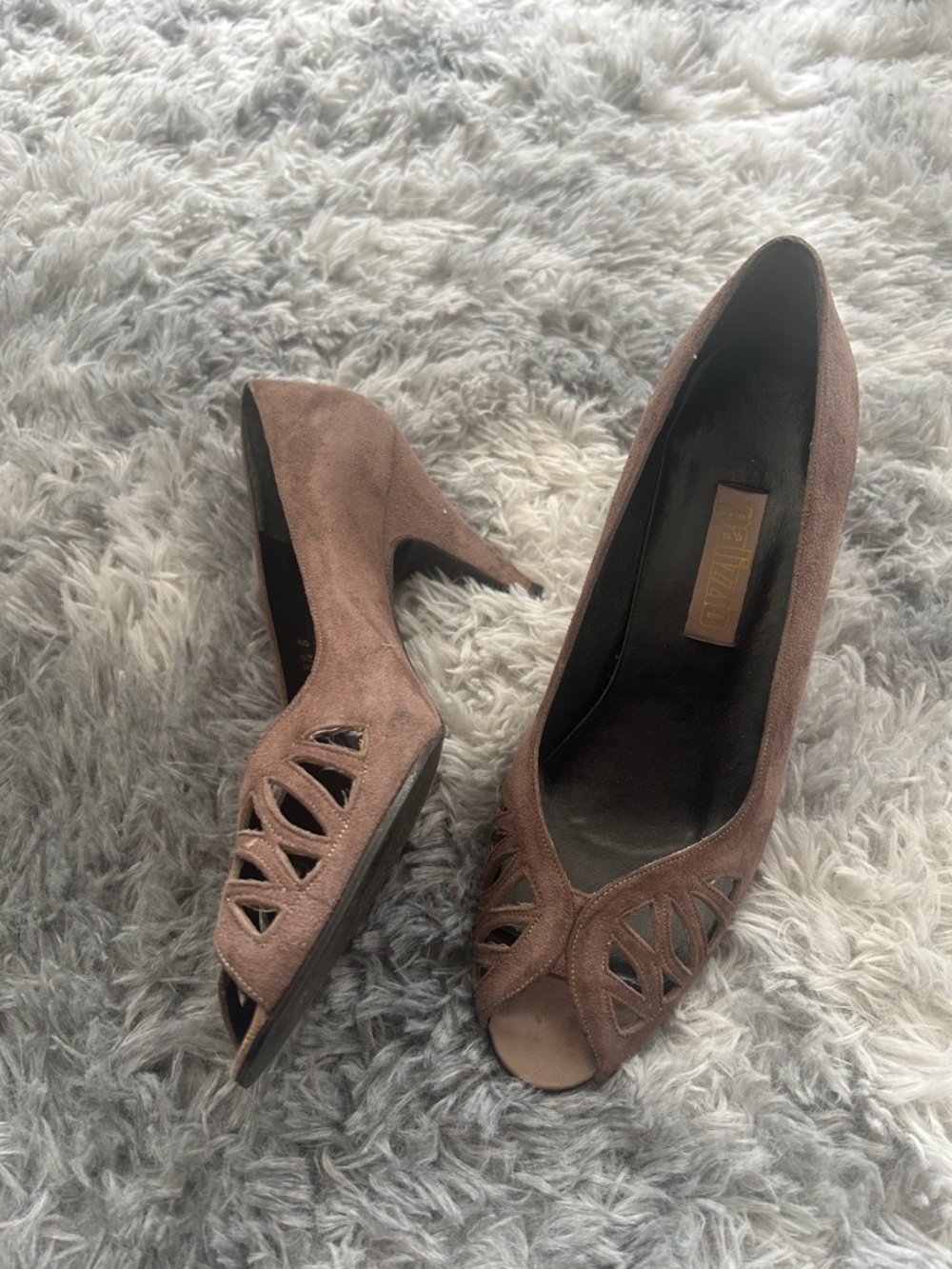 Palizzio Vintage Brown Suede Peep-Toe High Heels